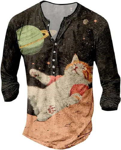 Vista 24 de MARSVOVO Camisetas Henley para hombre, camisetas gráficas artísticas, cuello en V, sin cuello, manga larga, casual, ajustadas, camisas