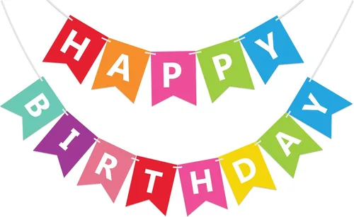 Vista 6 de Fecedy, Banderín y Cartel de Feliz Cumpleaños, Negro con Letras Doradas y Brillantes, Suministros para Fiestas.