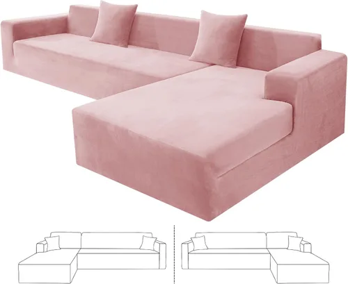 Vista 25 de ZNSAYOTX Fundas para sofá modular de terciopelo suave, fundas de felpa de lujo con parte inferior elástica para sofá modular en forma de L, 2