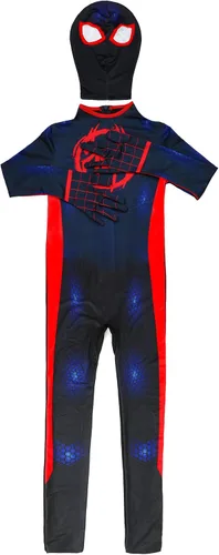 Vista 3 de WonderVegas Overol de superhéroe con máscara facial, disfraz de araña para niños y niñas, traje de fiesta de cosplay de 3 a 12 años