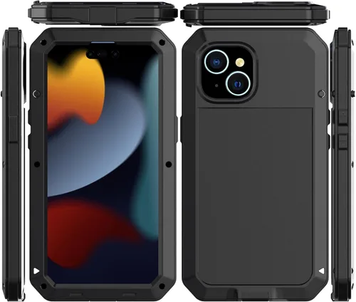 Vista 2 de Funda compatible con iPhone 15 Plus, funda protectora de cuerpo completo 360, resistente, a prueba de golpes, funda de metal de aleación de aluminio