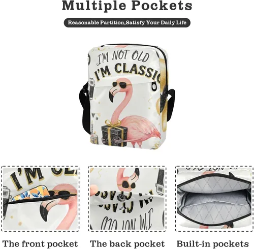 Vista 2 de 60s Birthday Vintage Style Flamingo messenger bag for women crossbody Crossbody Bags For Women Womens Cross Body Purse Shoulder Handbag Adjustable