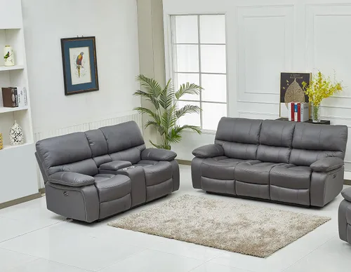 Vista 2 de Betsy Furniture Juego de sofá reclinable eléctrico de microfibra para sala de estar, 8007 (gris, sofá eléctrico+sofá biplaza)