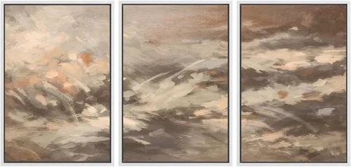 Vista 347 de SIGNWIN Lienzo enmarcado para pared, juego de arte neutro de bosque brumoso, ilustraciones en tono tierra, arte moderno, decorativo, bohemio