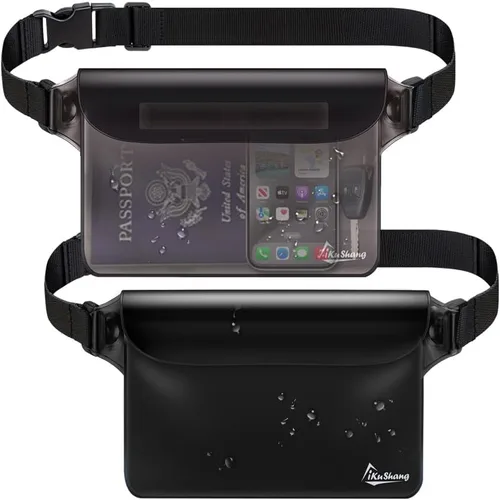 Vista 10 de Riñonera impermeable, bolsa seca para teléfono para playa, natación, kayak Negro+Negro