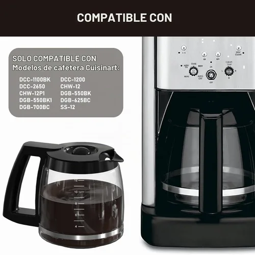 Vista 2 de Repuesto de cafetera de 12 tazas compatible con los modelos Cuisinart SS-12, SS-15, SS-16, DCC-1100BK, DCC-1200, DCC-2650, CHW-12P1, DGB-400