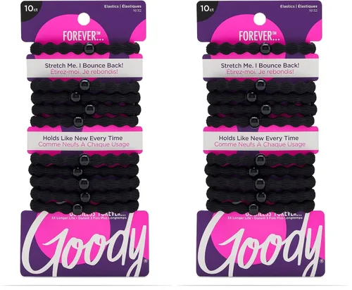 Vista 12 de Goody Ouchless Forever - Bandas elásticas para el cabello, 10 unidades, color negro, bandas sin daños, lazos elásticos 3 veces más fuertes