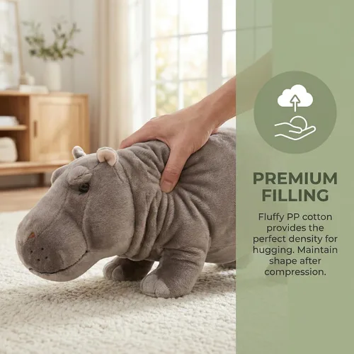Vista 2 de Juguete de peluche realista de hipopótamo, animal de peluche de hipopótamo de 14 pulgadas, animales salvajes suaves, juguetes de peluche únicos