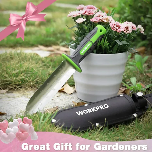 Vista 6 de WORKPRO Hori Hori - Cuchillo de jardín, hoja de acero inoxidable de 7 pulgadas con borde de corte, herramientas de jardín con funda Oxford, mango