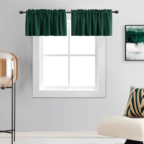 Vista 16 de DONREN Cenefas opacas de ventana de 12 pulgadas de largo para loft, cenefas de cocina aguamarina con bolsillo para barra