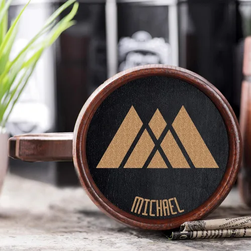 Vista 4 de Taza de cerveza Destiny Warlock. Taza de madera personalizada. Taza cilíndrica marrón rústica. Regalo para él. Jarro de cerveza. Perfecto