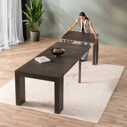 Vista 23 de Transformer Table - Mesa de comedor extensible de madera maciza, asientos 2-12, mesa de comedor expandible, muebles que ahorran espacio, muebles