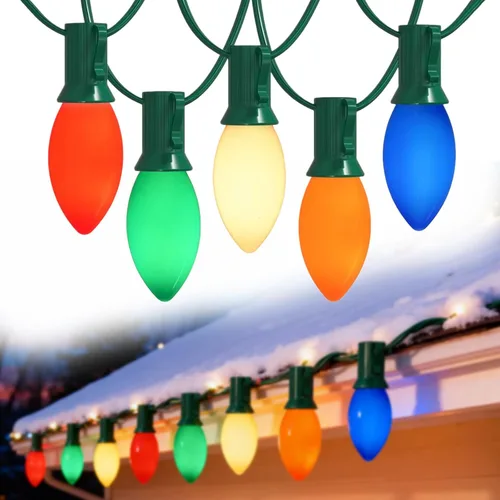 Vista 13 de Luces LED C9 de Halloween, 25 pies, 26 bombillas, ahorro de energía de 120 V, luces conectables resistentes a la intemperie IP44 para patio, techo