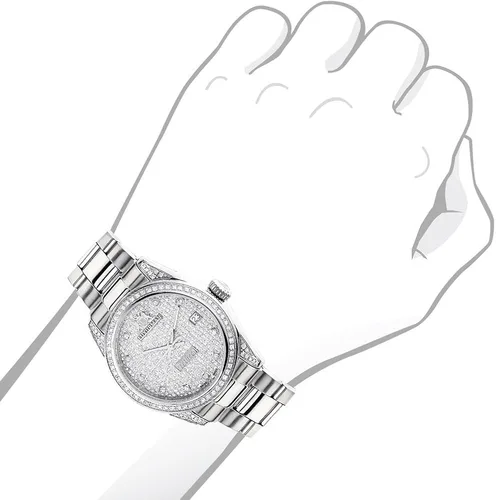 Vista 3 de LUXURMAN Iced Out - Reloj de diamante Tribeca para mujer, 1.5 ct