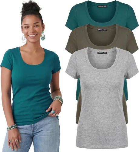 Vista 69 de Emmalise - Camiseta de manga corta para mujer, cuello redondo, estilo básico, pack de valor, tallas junior y grandes