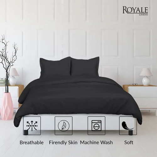 Vista 3 de ROYALE LINENS Funda de edredón negra tamaño individual – Fundas de edredón de 2 piezas – Cierre de cremallera – 1 funda de edredón individual de 68