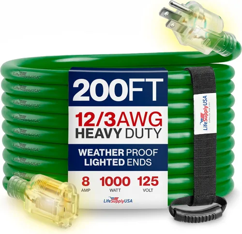 Vista 76 de Cable de extensión SJT de 12/3 300 V con luz LED para uso en interiores y exteriores con enchufe con iluminación LED Amarillo