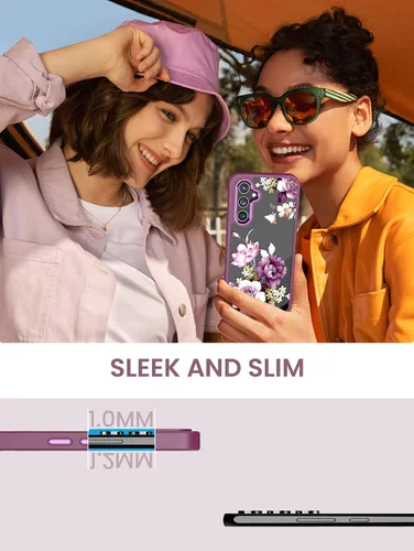 Vista 12 de Funda de teléfono con flores transparentes para Samsung Galaxy A54 Golden Shield Flower Series-Púrpura claro