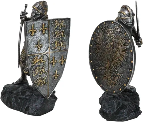 Vista 7 de Ebros Dueling - Juego de estatua de caballeros cruzados medievales con escudo gigante de armas de 8.25 pulgadas de alto, juego de armadura