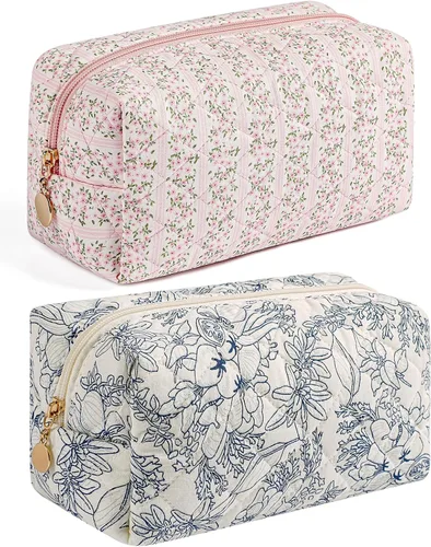 Vista 50 de Bolsa de maquillaje de viaje para mujeres y niñas, bolsa de maquillaje con cremallera, flores florales, organizador de maquillaje, bolsa de tela