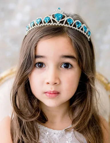 Vista 2 de SWEETV Tiara de princesa azul, regalo de tiara de cumpleaños, corona de cristal en forma de corazón, accesorio para disfraz de Elsa