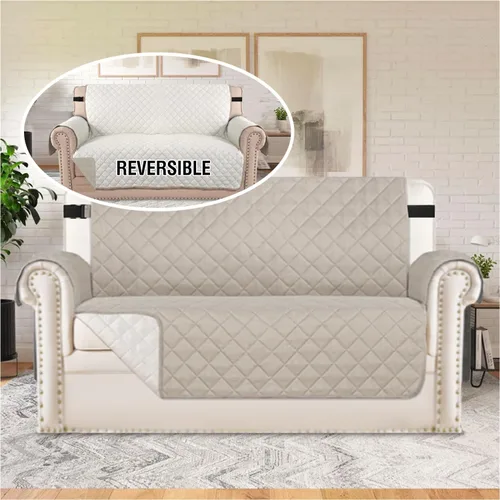 Vista 114 de H.VERSAILTEX Funda de sofá resistente al agua para sofá de 3 cojines, reversible, protector de muebles acolchado con correa elástica, funda de sofá
