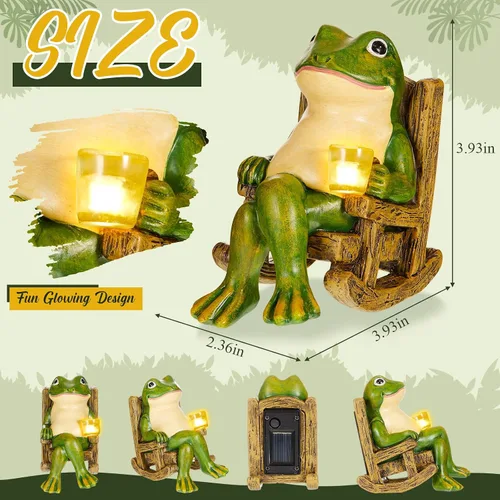 Vista 2 de Jetec Estatua de jardín de rana con energía solar en miniatura, decoración del día de la madre, regalos para decoración del hogar, accesorios