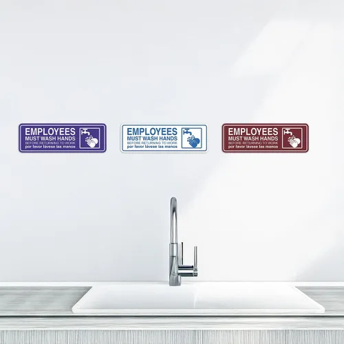Vista 4 de Standard Employees Must Wash Hands - Letrero para puerta/pared, color negro, pequeño