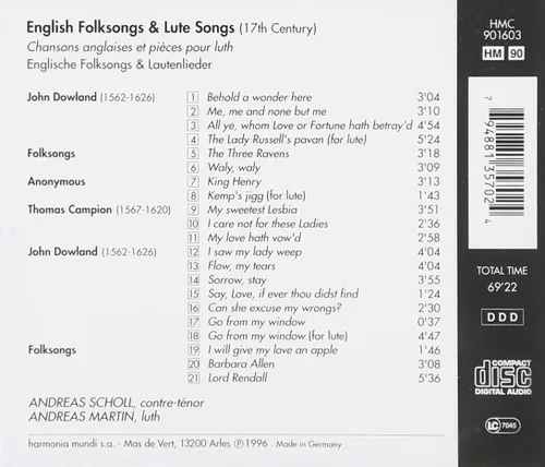 Vista 2 de Andreas Scholl - English Folksongs & Lute Songs 17th Century