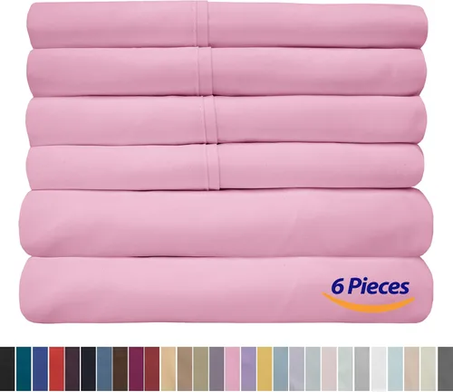 Vista 6 de Juego de sábanas de cama Sweet Home Collection 4 piezas, calidad 1500 hilos de algodón egipcio, sacos profundos, Microfibra, Rosado, gemelo