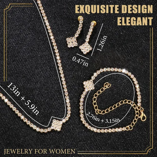 Vista 2 de Rhinestone Jewelry Set Necklace Bracelet Earrings Set Sparkly Necklace Dangle Earrings Prom Formal Costume Jewelry Sets for Women and Brides