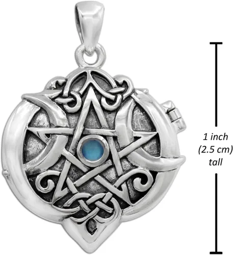 Vista 5 de Dryad Design Medallón colgante de corazón con nudo celta, plata de ley 925, piedra lunar arco iris, joyería de pentáculo wicca, Plata esterlina