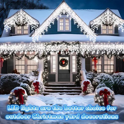 Vista 4 de Aurelema 640 luces LED de Navidad para exteriores, extra largas, 8 modos, impermeables, con 120 gotas, guirnalda de luces colgantes con control