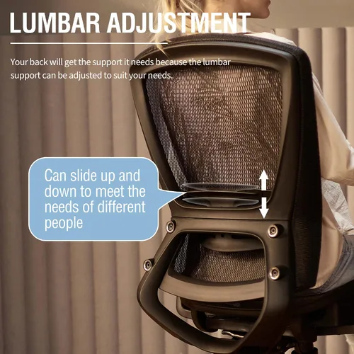 Vista 7 de ELABEST Silla de oficina de malla, silla de escritorio ergonómica para computadora, silla de tarea resistente - Soporte lumbar y reposabrazos
