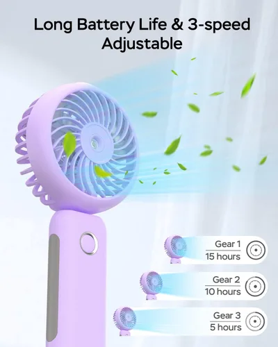 Vista 2 de RNKRUN Ventilador de mano portátil, ventilador plegable personal recargable por USB de 4000 mAh con tanque de agua, pulverizador de niebla de agua