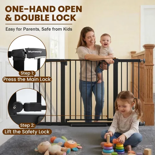 Vista 4 de Mumeasy Puerta de bebé extra ancha de 29.7-57 pulgadas para puertas, puerta de perro de cierre automático para interiores para escaleras, puerta