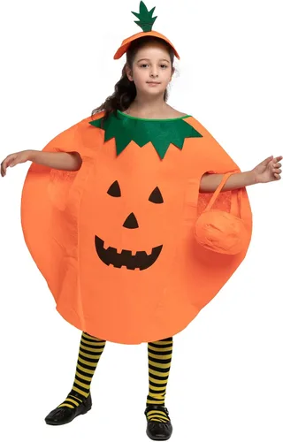 Vista 6 de Funnlot Disfraz de calabaza para niños disfraz unisex de calabaza de Halloween de 5 a 7 años disfraz de calabaza para niños disfraz de calabaza
