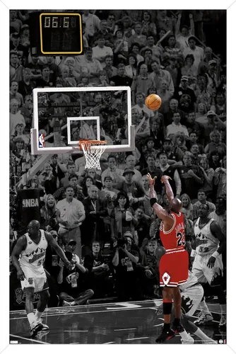 Vista 12 de Trends International Michael Jordan - Póster de pared The Shot, 22.4 pulgadas de largo x 14.7 pulgadas, versión enmarcada en madera de granero