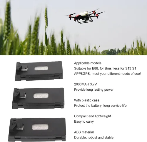 Vista 3 de 3 unids 3.7 V 2600 mAh batería de litio para E88 sin escobillas para S13 S1 APP8GPS, batería de litio recargable Quadcopter Drone para E88 para S13