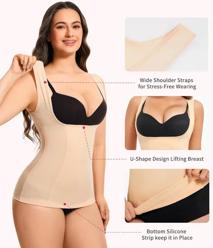Vista 2 de Gotoly Chaleco de compresión para mujer con control de abdomen, faja de compresión invisible