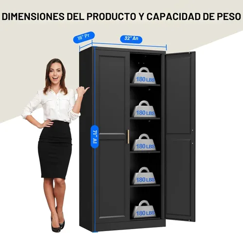 Vista 3 de Polup Armario de despensa, gabinete de almacenamiento de cocina de 71 pulgadas de alto, gabinete de despensa de metal con puertas y estantes Negro