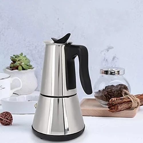 Vista 6 de RSSK - Cafetera eléctrica para café italiano, 6 tazas, cafetera eléctrica de acero inoxidable clásico