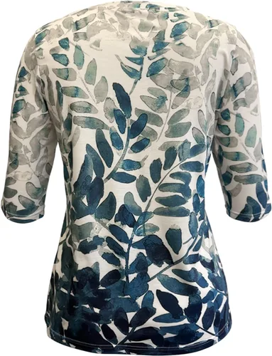 Vista 2 de Camisetas de manga 34 para mujer, cuello redondo, holgadas, casuales, con estampado floral