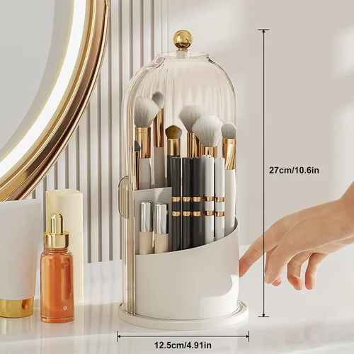 Vista 2 de BigKing Soporte para brochas de maquillaje con tapa, organizador de maquillaje, organizador de brochas de maquillaje giratorio de 360 grados a