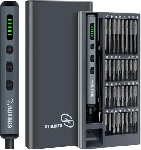 Vista 10 de STREBITO Juego Mini de Destornilladores Eléctricos, Kit de Destornillador Eléctrico de Máxima Precisión 70-en-1 con Luces, 5 Niveles de Par