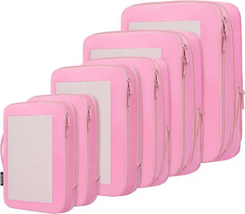 Vista 184 de BAGAIL 4 juegos/6 juegos/8 cubos de compresión para embalaje, accesorios de viaje, organizadores de embalaje expandibles (malla cuadrada, 06-beige)