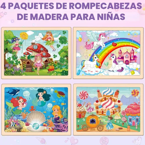 Vista 2 de Rompecabezas para niños de 4 a 6 años, 4 paquetes de rompecabezas de madera para niños pequeños de 2 a 4 años, tableros educativos de rompecabezas