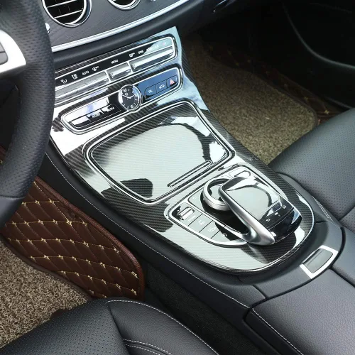 Vista 3 de YIWANG Fibra de carbono ABS consola panel de engranajes marco marco ajuste 2 unids para Mercedes Benz Clase E W213 2016-2019 Accesorios de coche