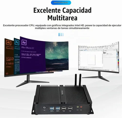Vista 6 de KINGDEL Mini PC de escritorio sin ventilador, computadora industrial con CPU Core i7, 8 GB de RAM, SSD de 256 GB, 2 NIC, 2 puertos HD, 4 puertos USB