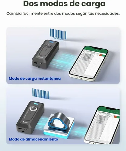 Vista 6 de Paquete de 2 escáneres de código de barras Eyoyo 2D Bluetooth inalámbrico con clip, batería de 2000 mAh con indicador de nivel, mini lector